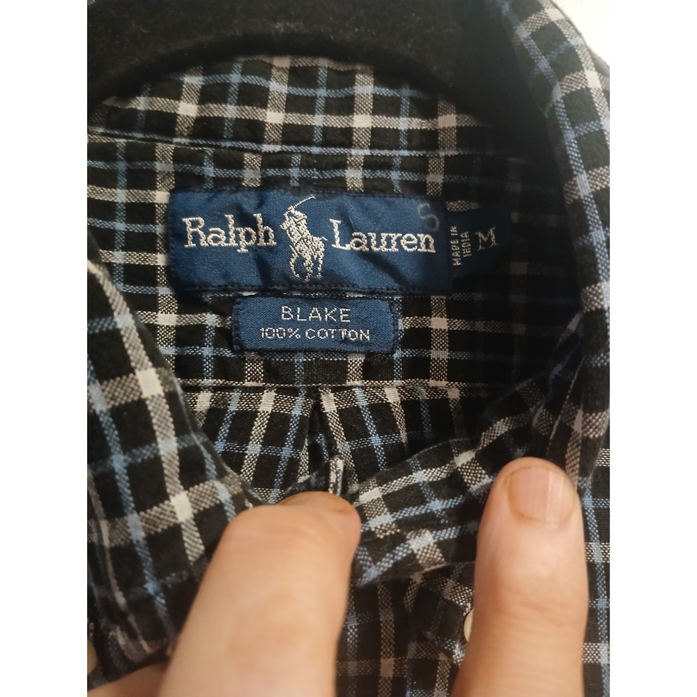VTG Polo Ralph Lauren Blake Shirt Mens MED Black Check Pony Embroidery Button - Picture 3 of 4